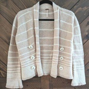 Free People Cardigan Angora Blend Open Front Sweater Striped Tan Soft Sz Medium